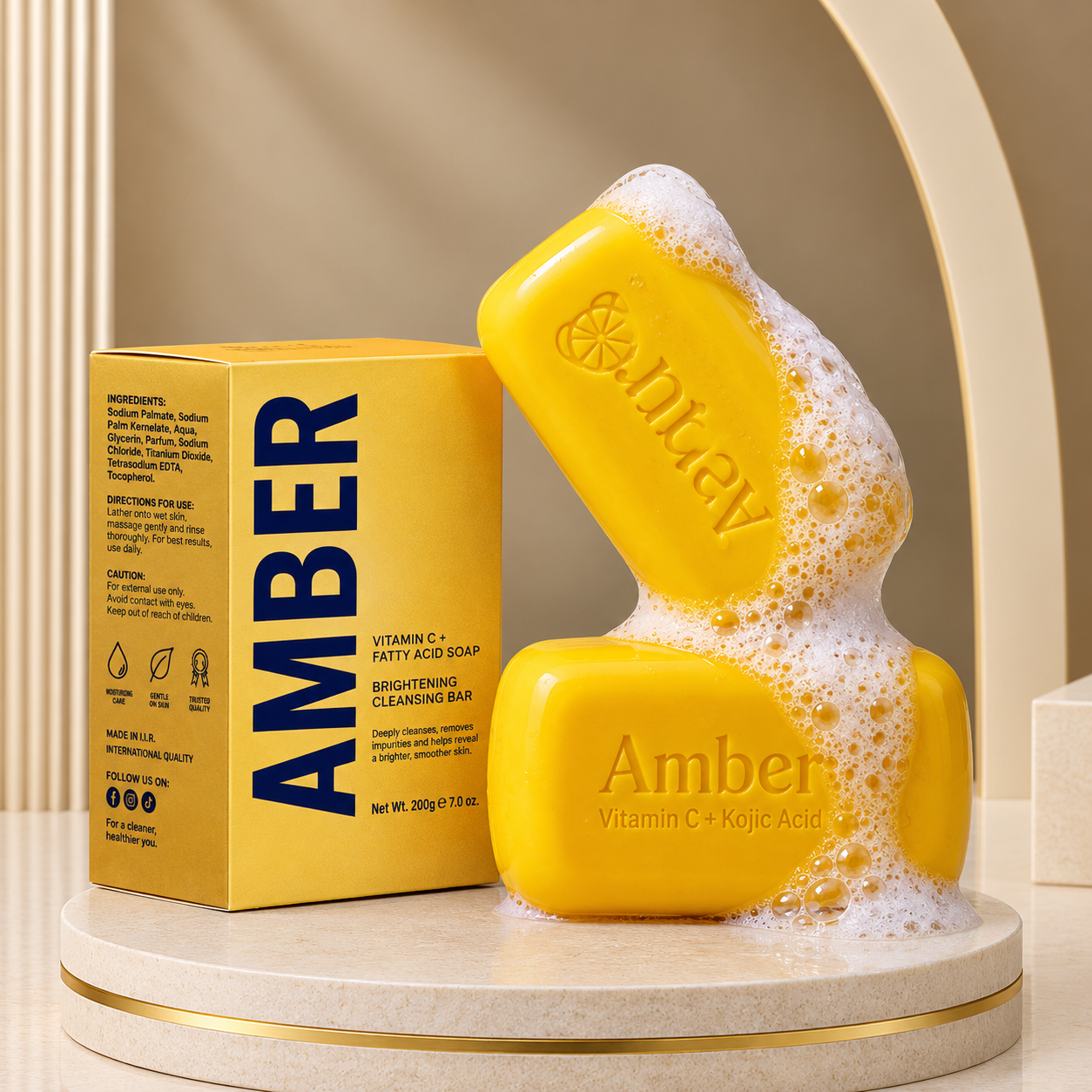 Amber Vitamin C and Kojic Acid Brightening Cleansing Bar Soap (2 Bars of 90g Each) - Image 2